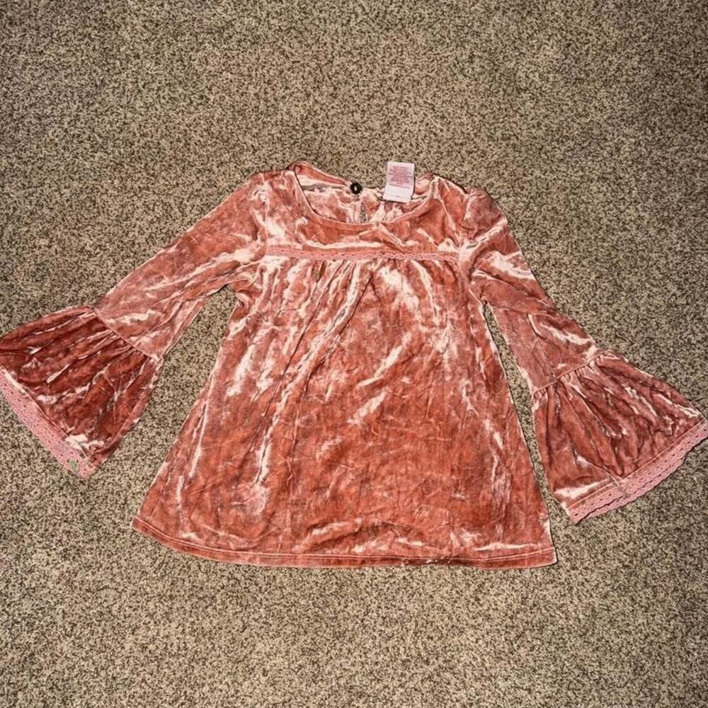 Catherine Malandrino Mini Velvet Bell Sleeve Blouse Size 3T Pink